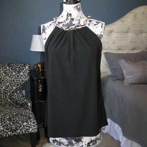 WHBM Black Halter with Braided Pearl Neckline SZ L